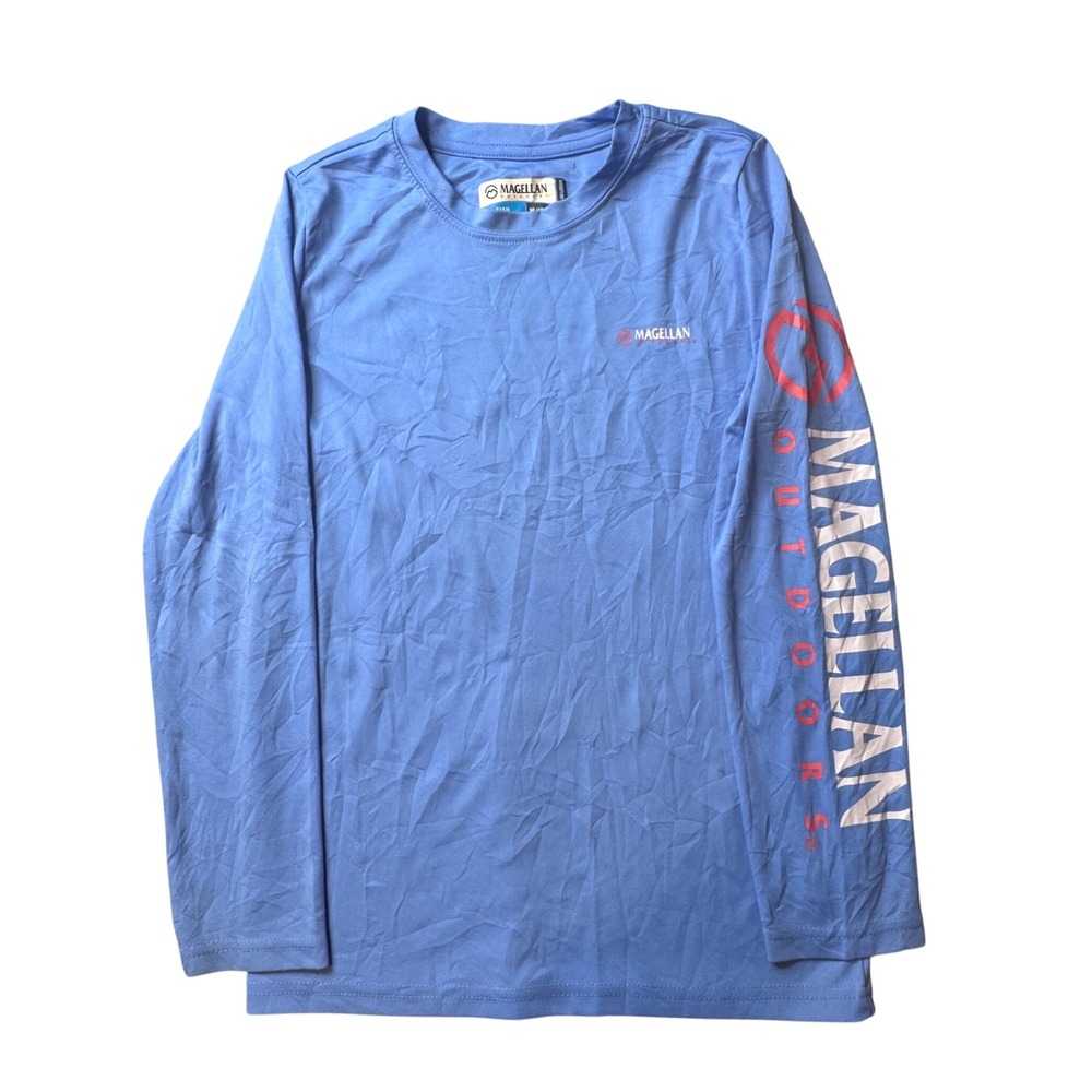 Magellan Shirt Kids M‎ 10-12 Blue Casting Crew Fish Gear Long Sleeve Performance